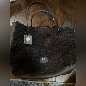 House of Harlow 1960 Sherpa Vegan Leather Weekender Black/silver Hardware NWT